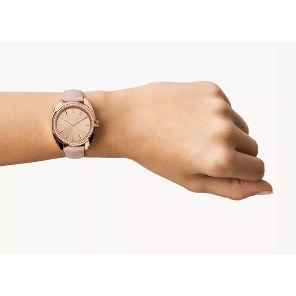 Fossil BQ3773 Vale Solar-Powered Pink Leather Watch - Picture 2 of 11